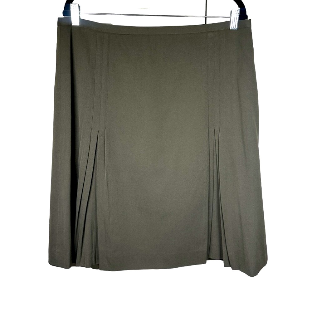 BURBERRY LONDON | Italian Olive Green Wool Pleated Knee Length Skirt US Size 12 - Picture 2 of 10